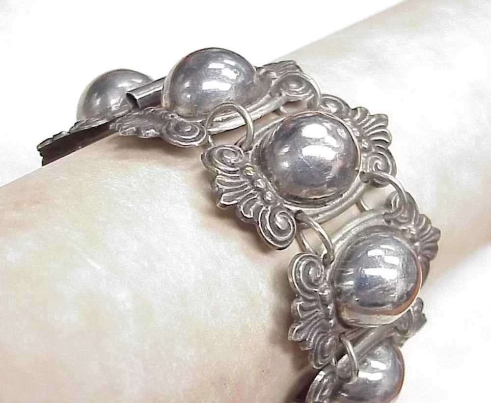WIDE Vintage Mexico Sterling Silver Bracelet Orna… - image 7