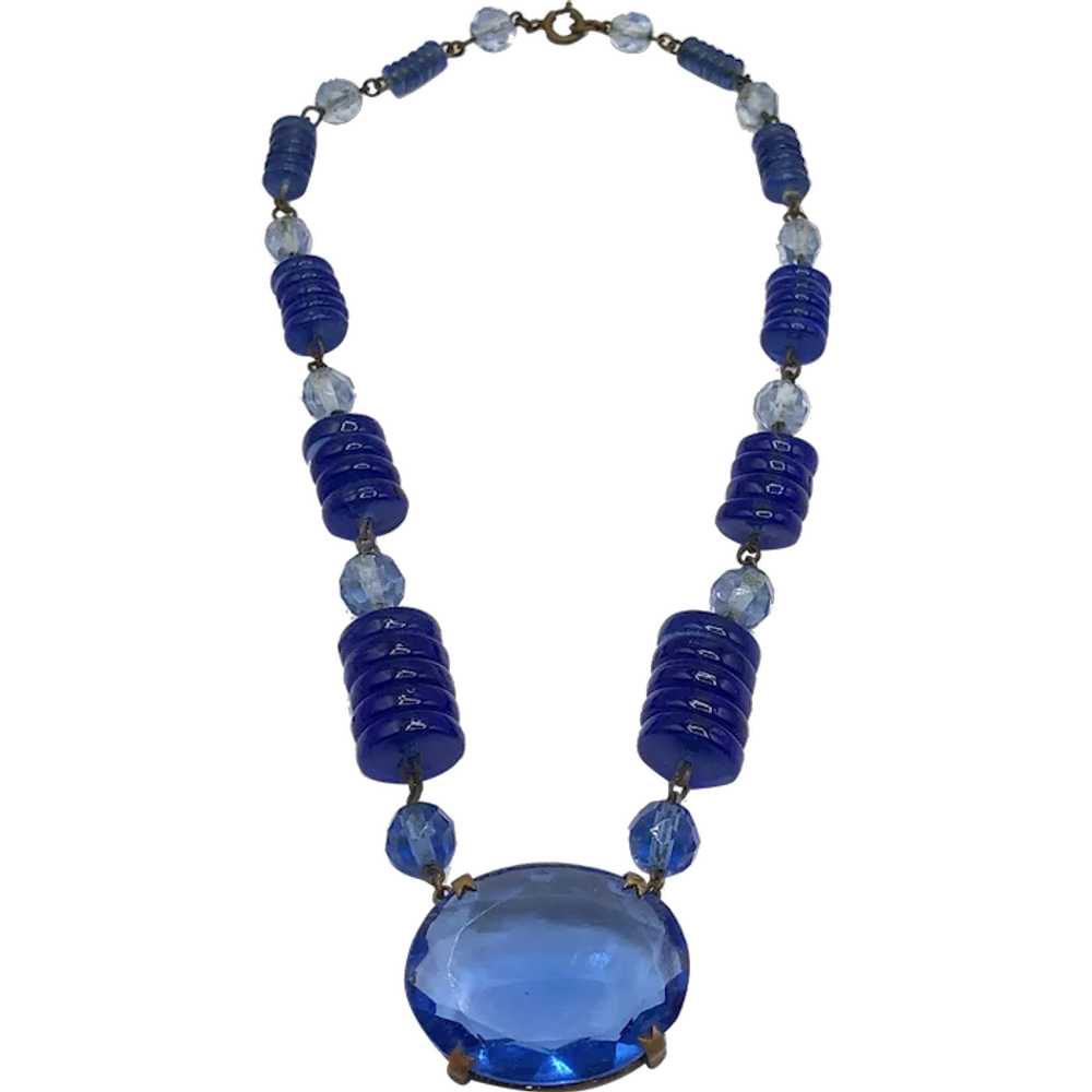 Estate Blue Glass Beaded Necklace - image 1