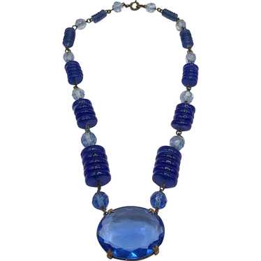 Estate Blue Glass Beaded Necklace - image 1