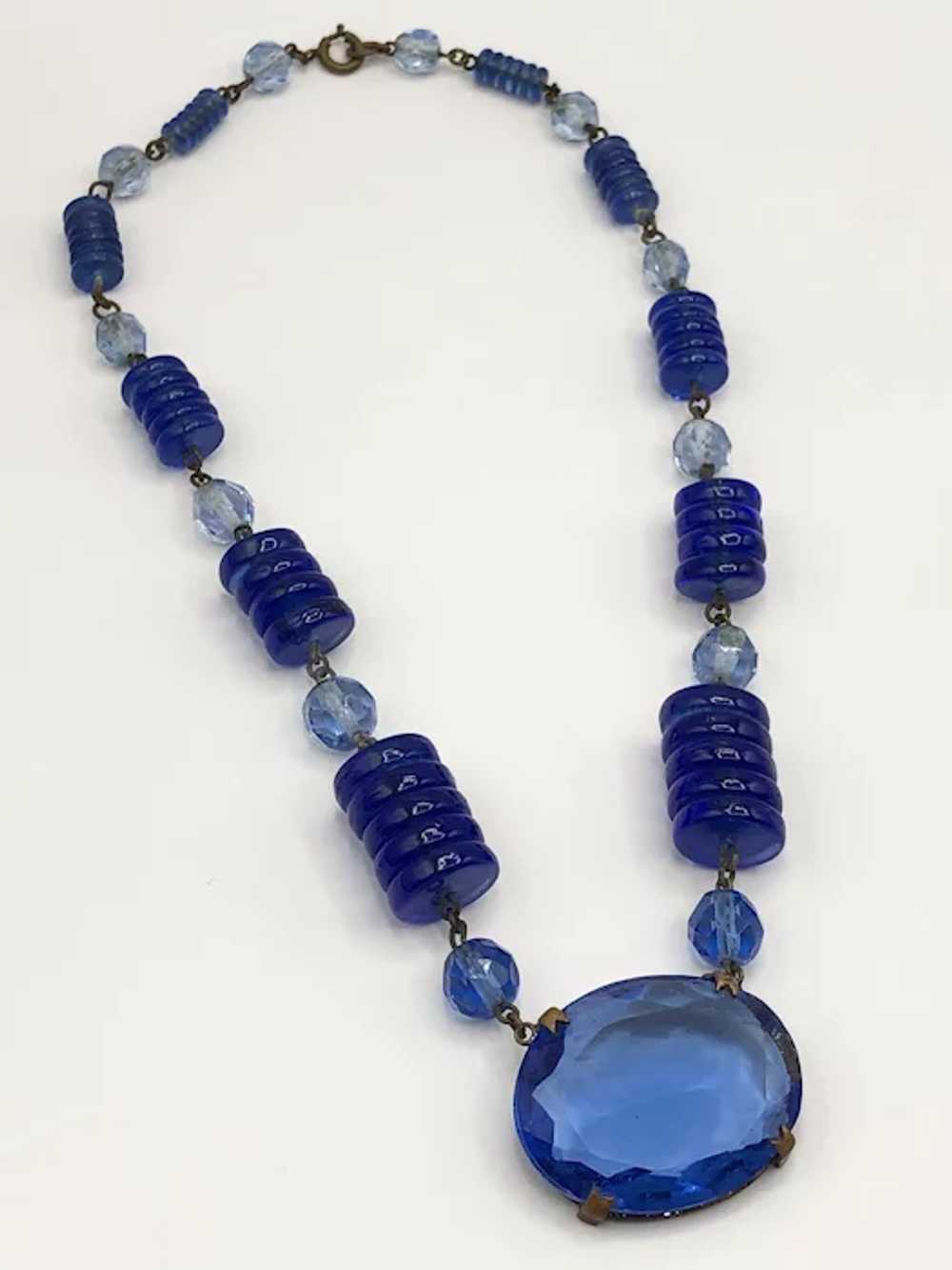 Estate Blue Glass Beaded Necklace - image 2