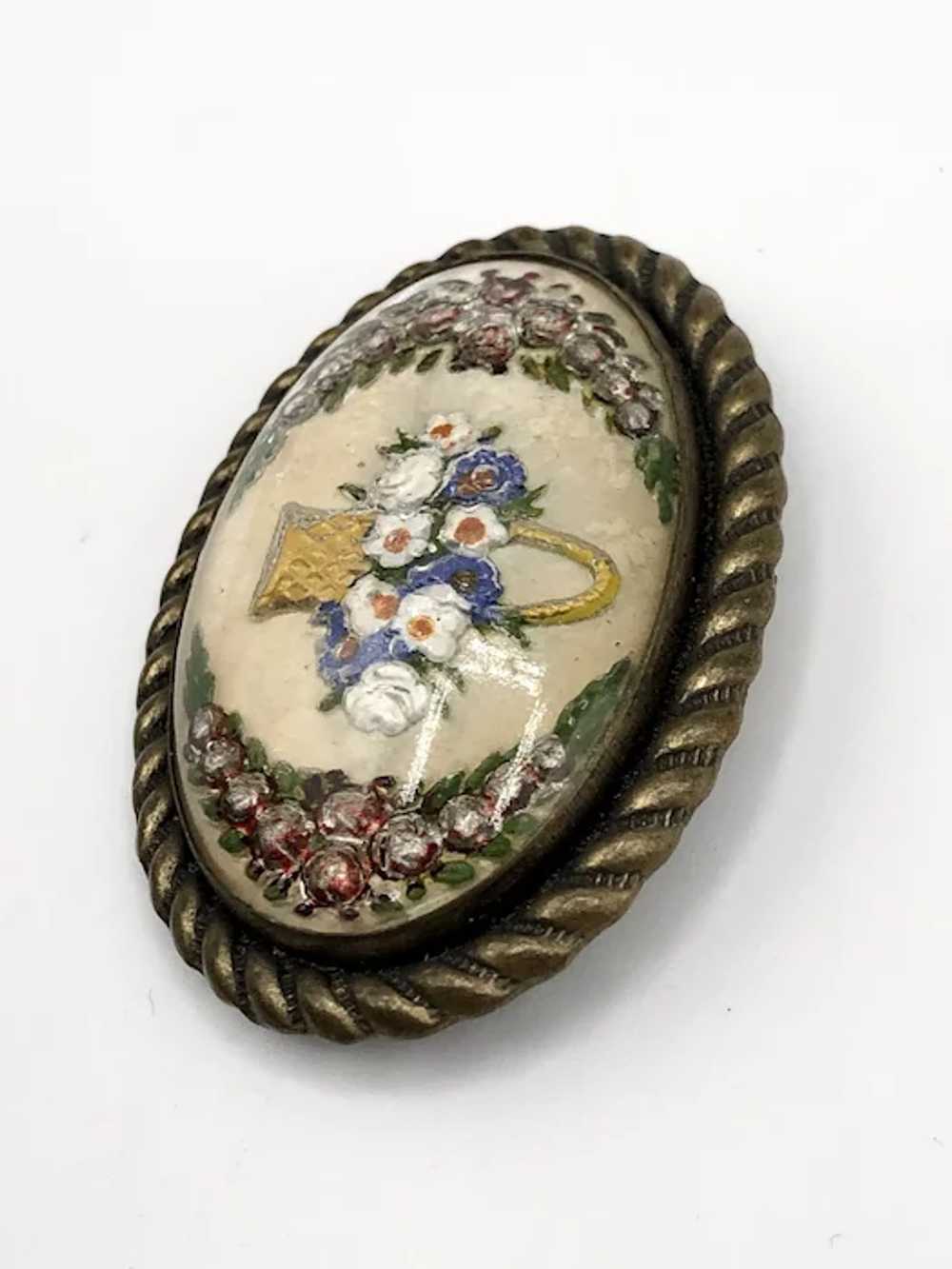 Estate hand painted reverse glass brooch pin - image 6