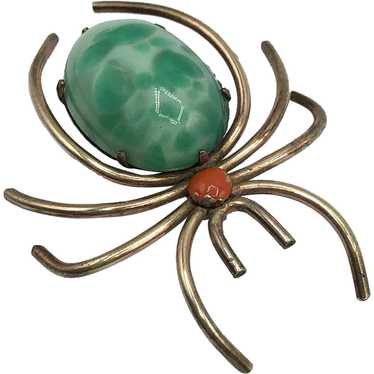 10k Gold Filled White Co Spider Brooch Pin - image 1