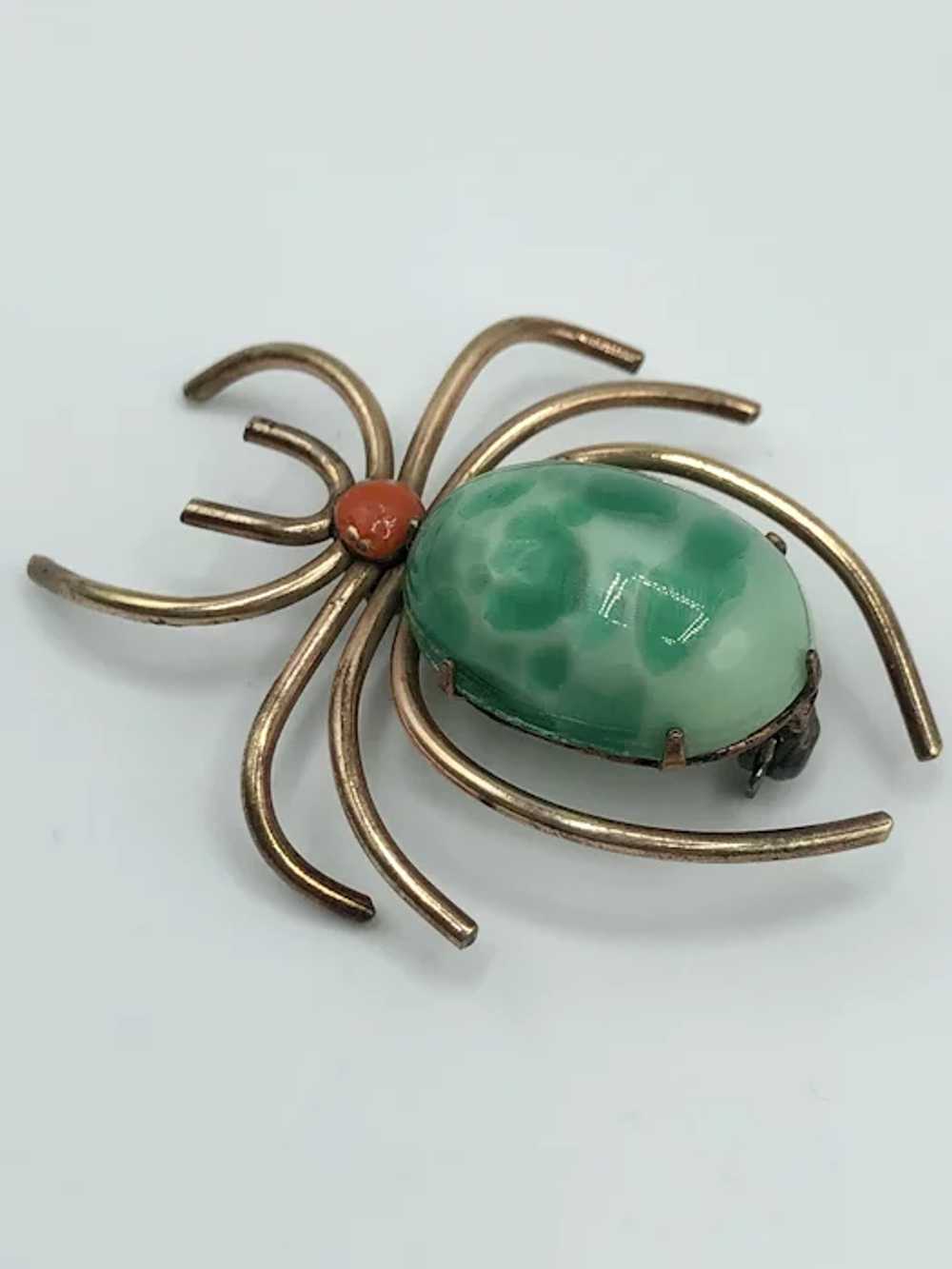10k Gold Filled White Co Spider Brooch Pin - image 2