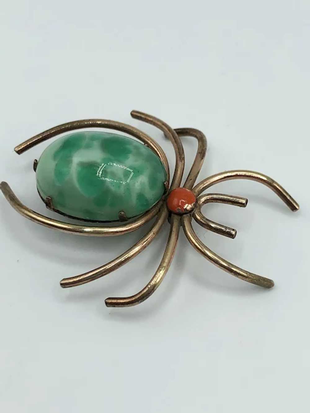 10k Gold Filled White Co Spider Brooch Pin - image 3