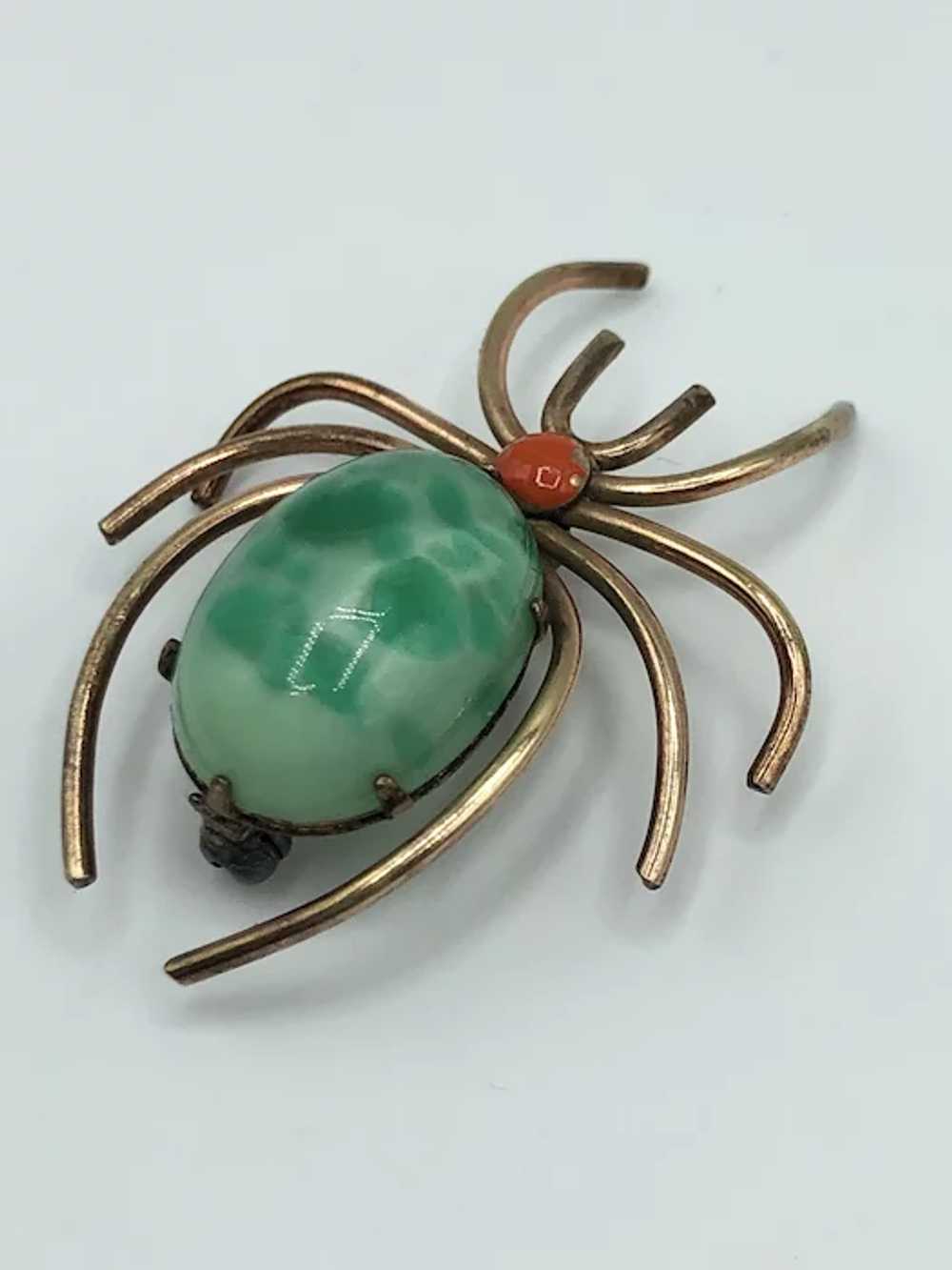 10k Gold Filled White Co Spider Brooch Pin - image 5