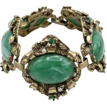 Vintage green floral rhinestone bracelet