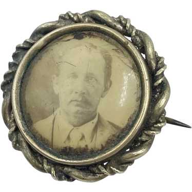 Estate Mourning Jewelry Tin Type Photo Brooch Pin