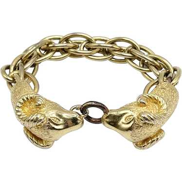 Vintage Gold Ram Heads Animal Chain Bracelet