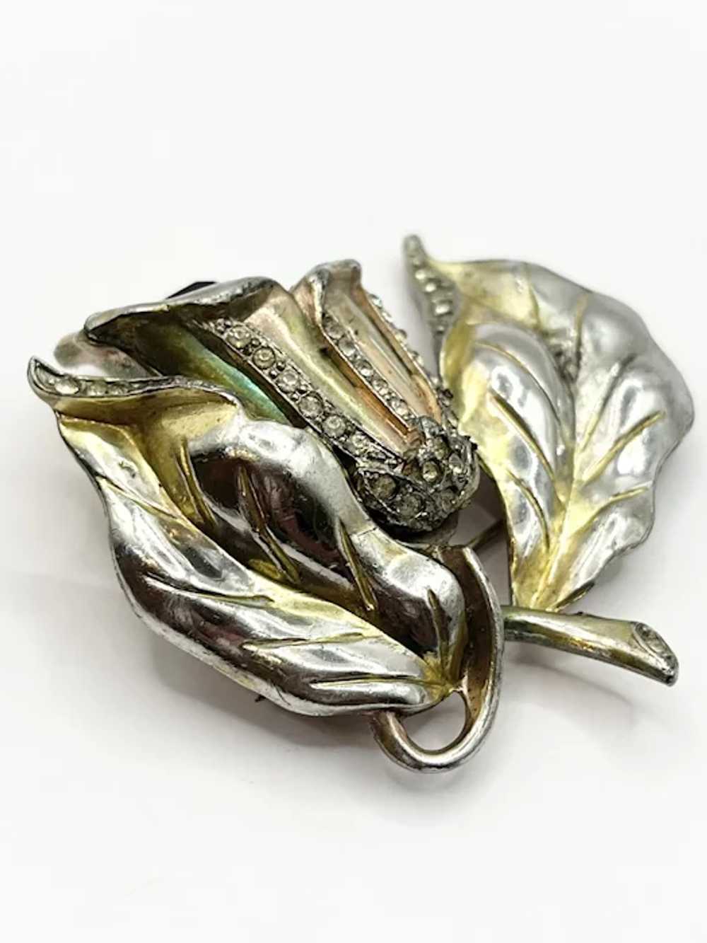 Art Deco Glass Rhinestone Flower Estate Pin Brooch - image 6