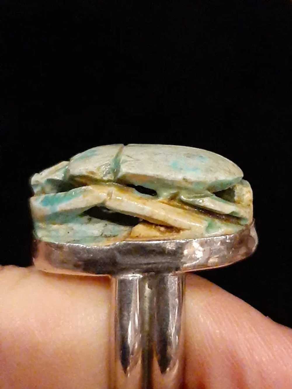 Vintage Egyptian Scarab Bead & Sterling Ring - image 10