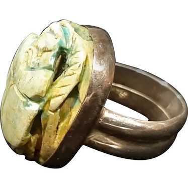 Vintage Egyptian Scarab Bead & Sterling Ring - image 1