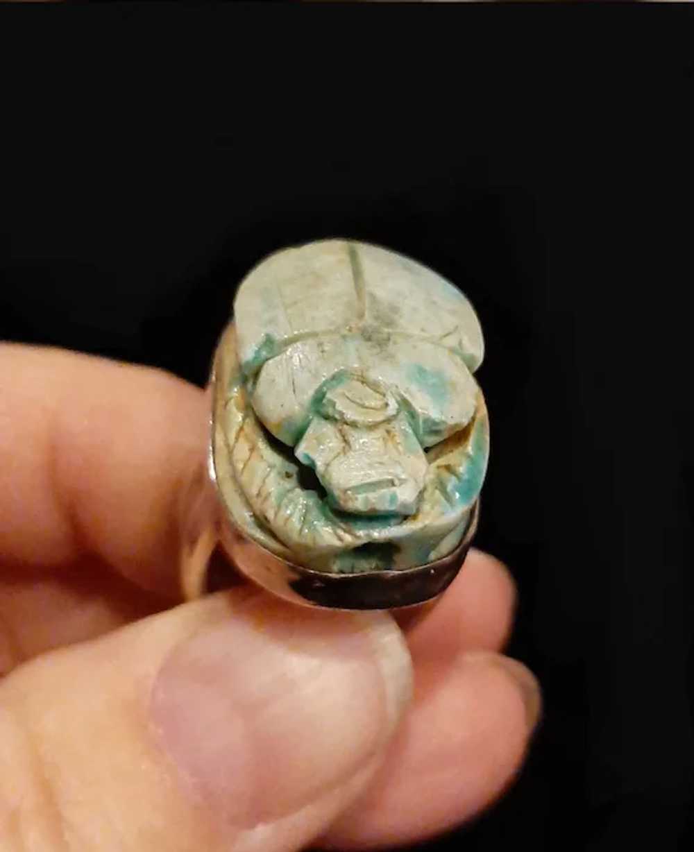 Vintage Egyptian Scarab Bead & Sterling Ring - image 4