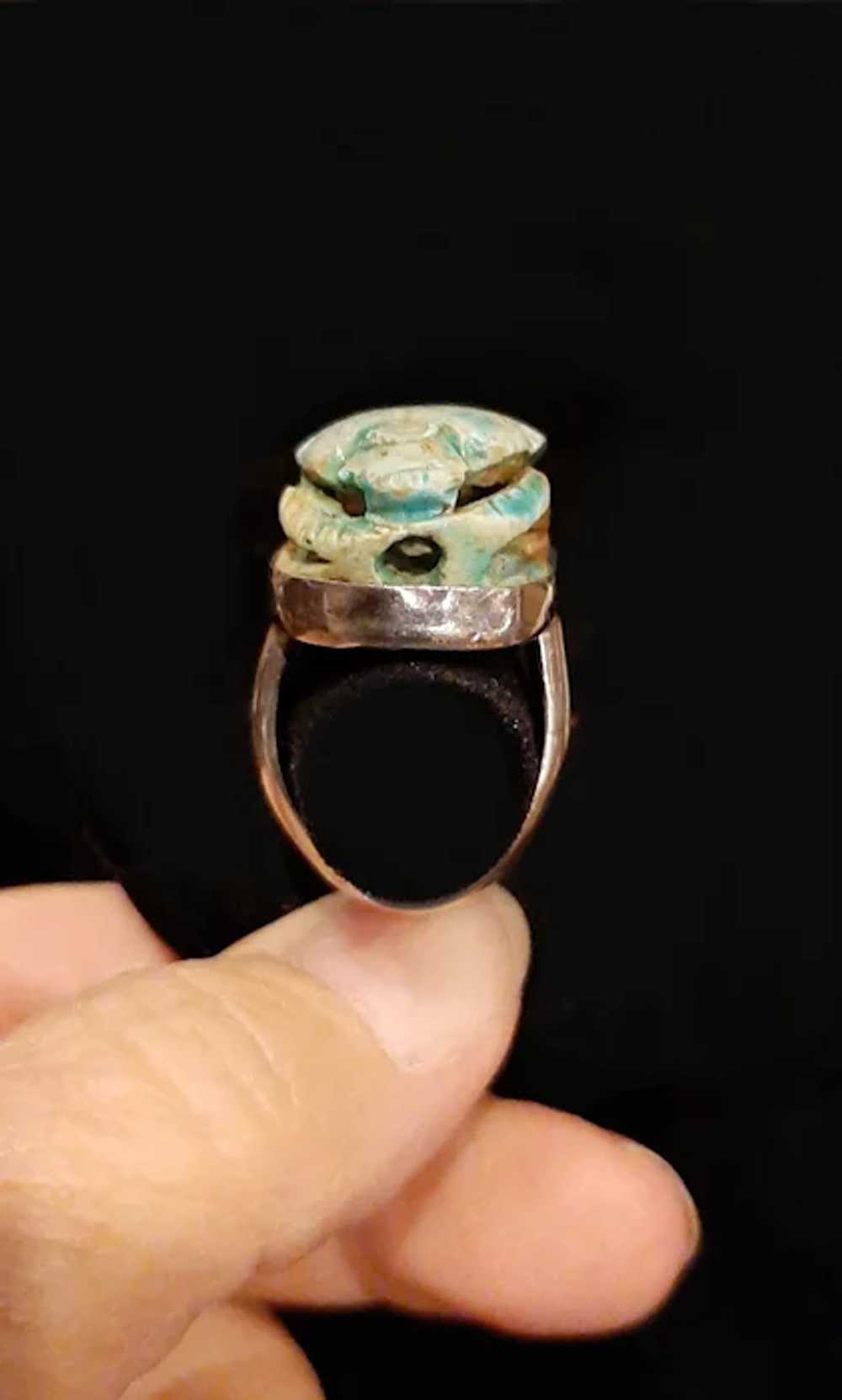 Vintage Egyptian Scarab Bead & Sterling Ring - image 5