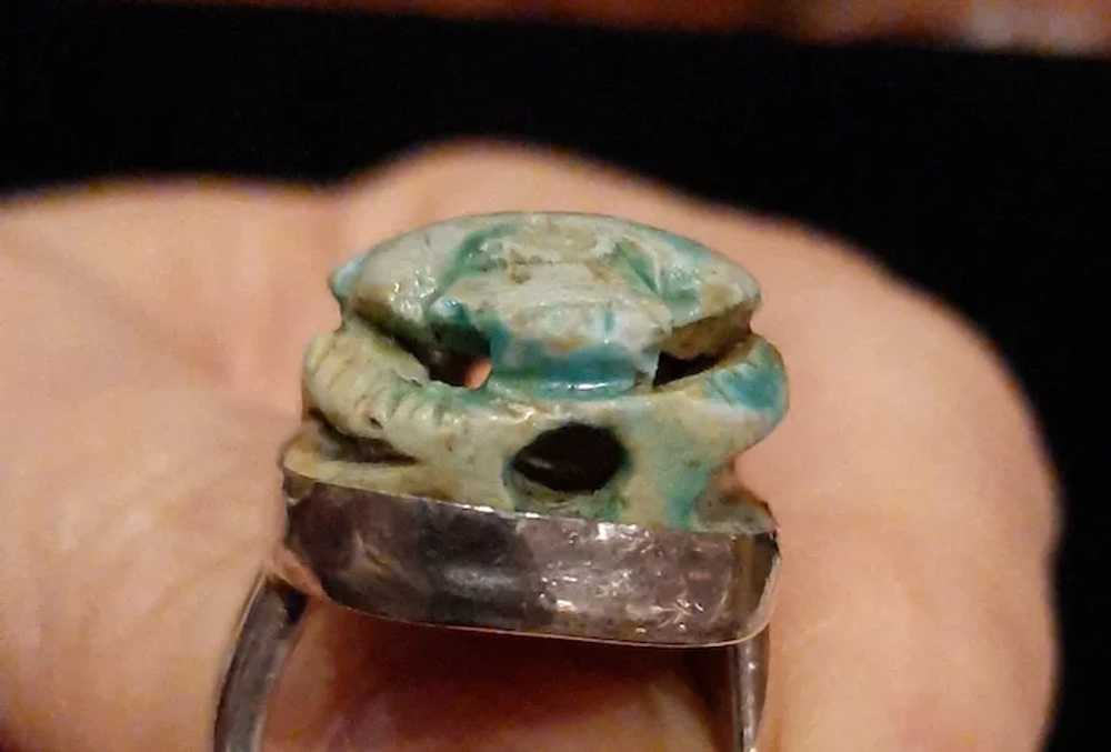 Vintage Egyptian Scarab Bead & Sterling Ring - image 6