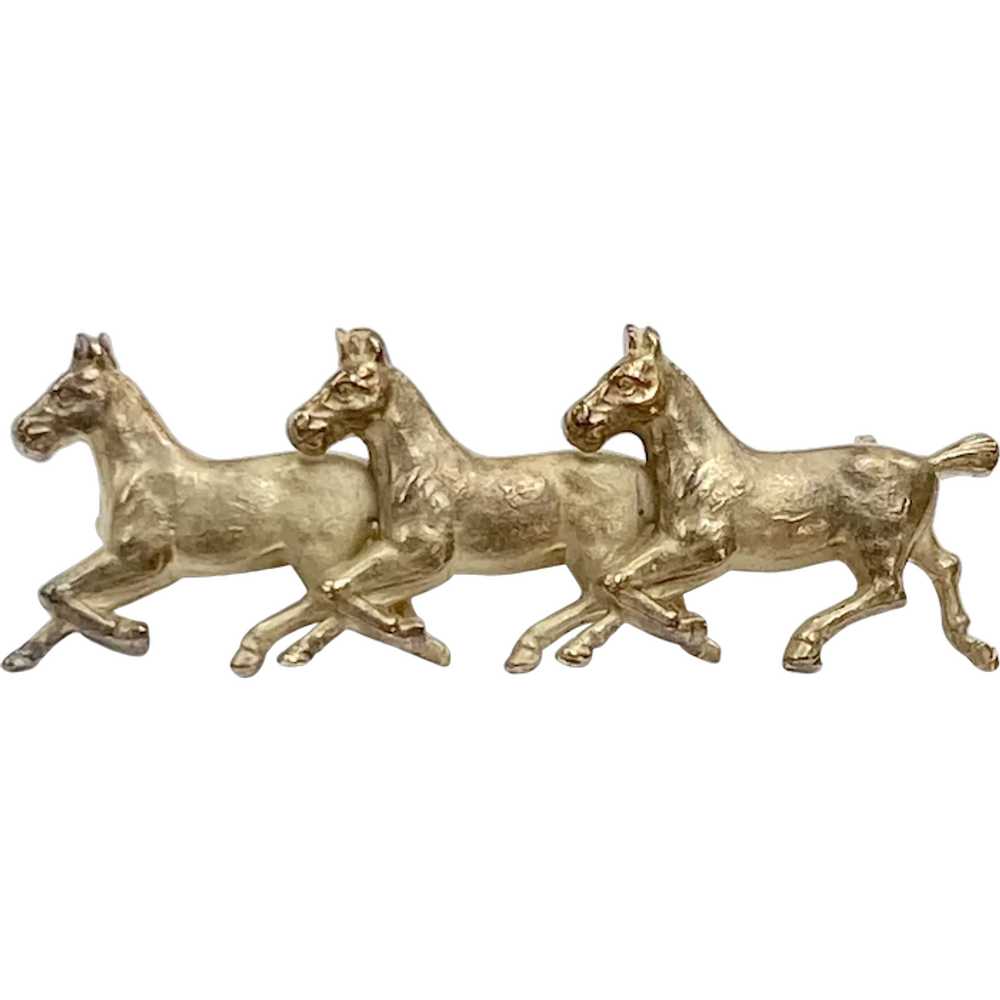 Cantering HORSES Vintage Equestrian Pin/Brooch 14… - image 1