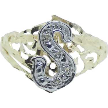 Two-Tone .048 ctw Diamond Letter S Signet Ring 14… - image 1