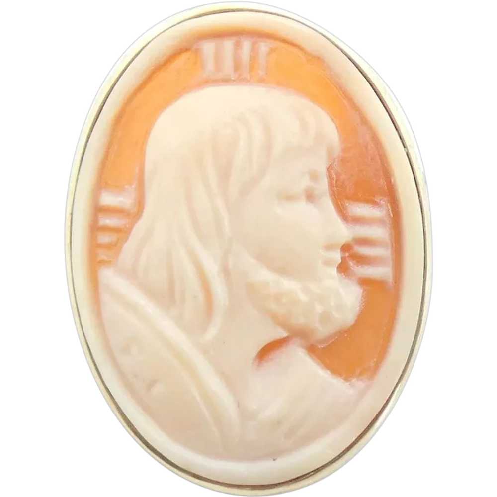 Carved Shell Cameo Brooch/Pendant 14K Yellow Gold - image 1
