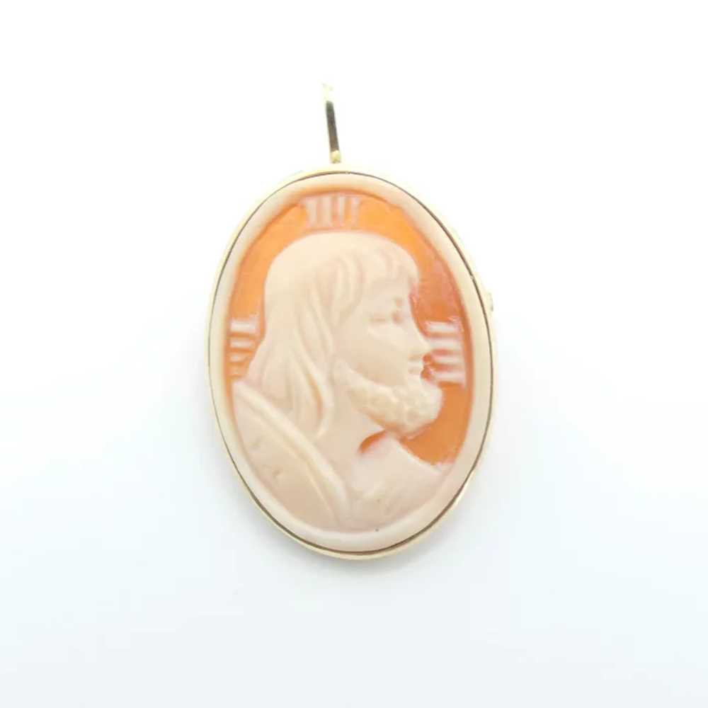 Carved Shell Cameo Brooch/Pendant 14K Yellow Gold - image 3