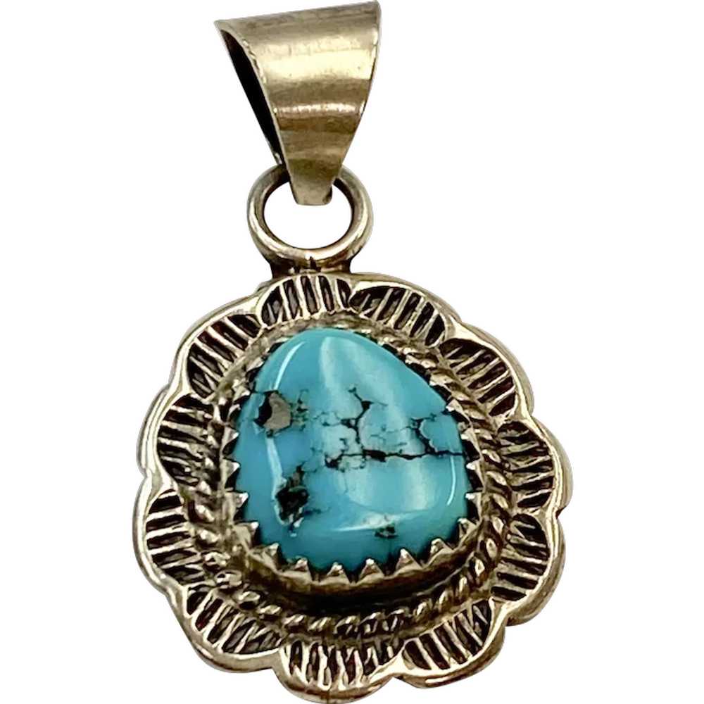 Native American Pendant Turquoise & Sterling Silv… - image 1