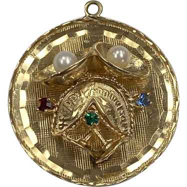 Vintage Jeweled Anniversary Charm 14K Gold - image 1