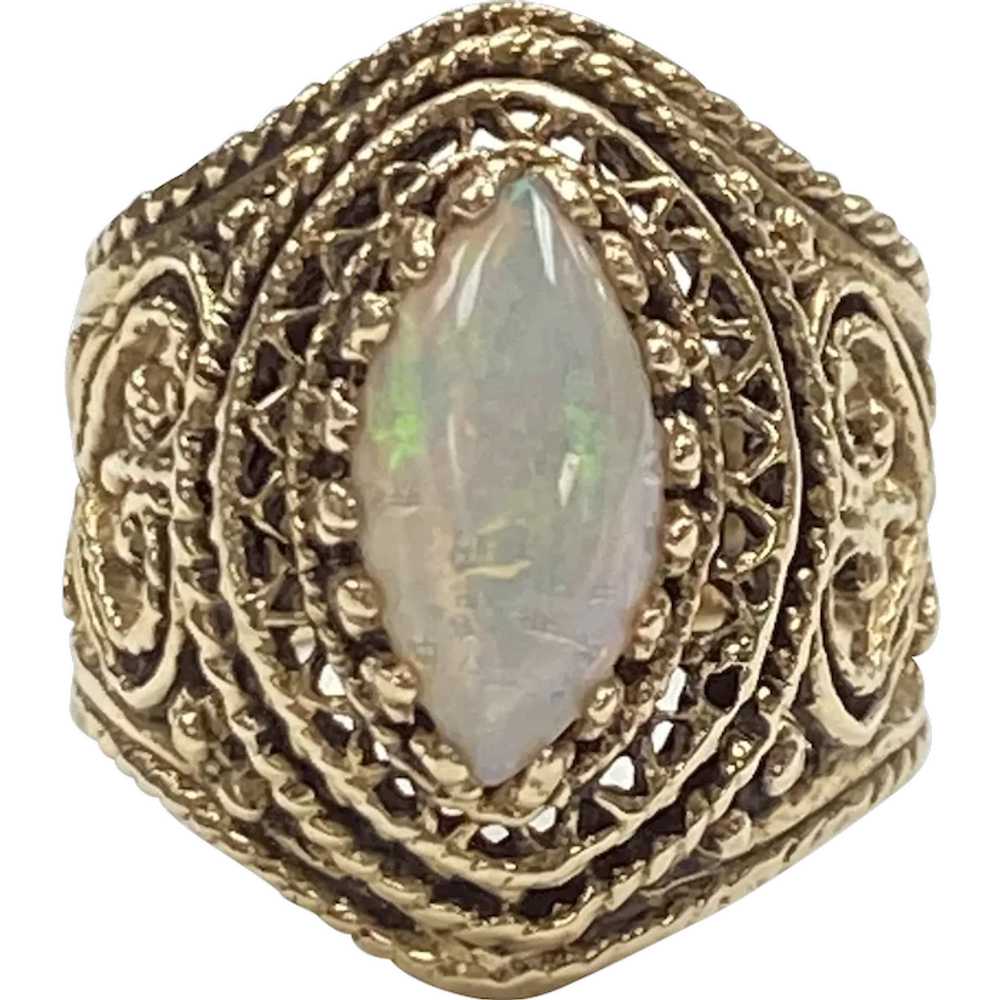 Beautiful Natural Opal Ornate Filigree Ring 14K G… - image 1