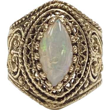 Beautiful Natural Opal Ornate Filigree Ring 14K G… - image 1