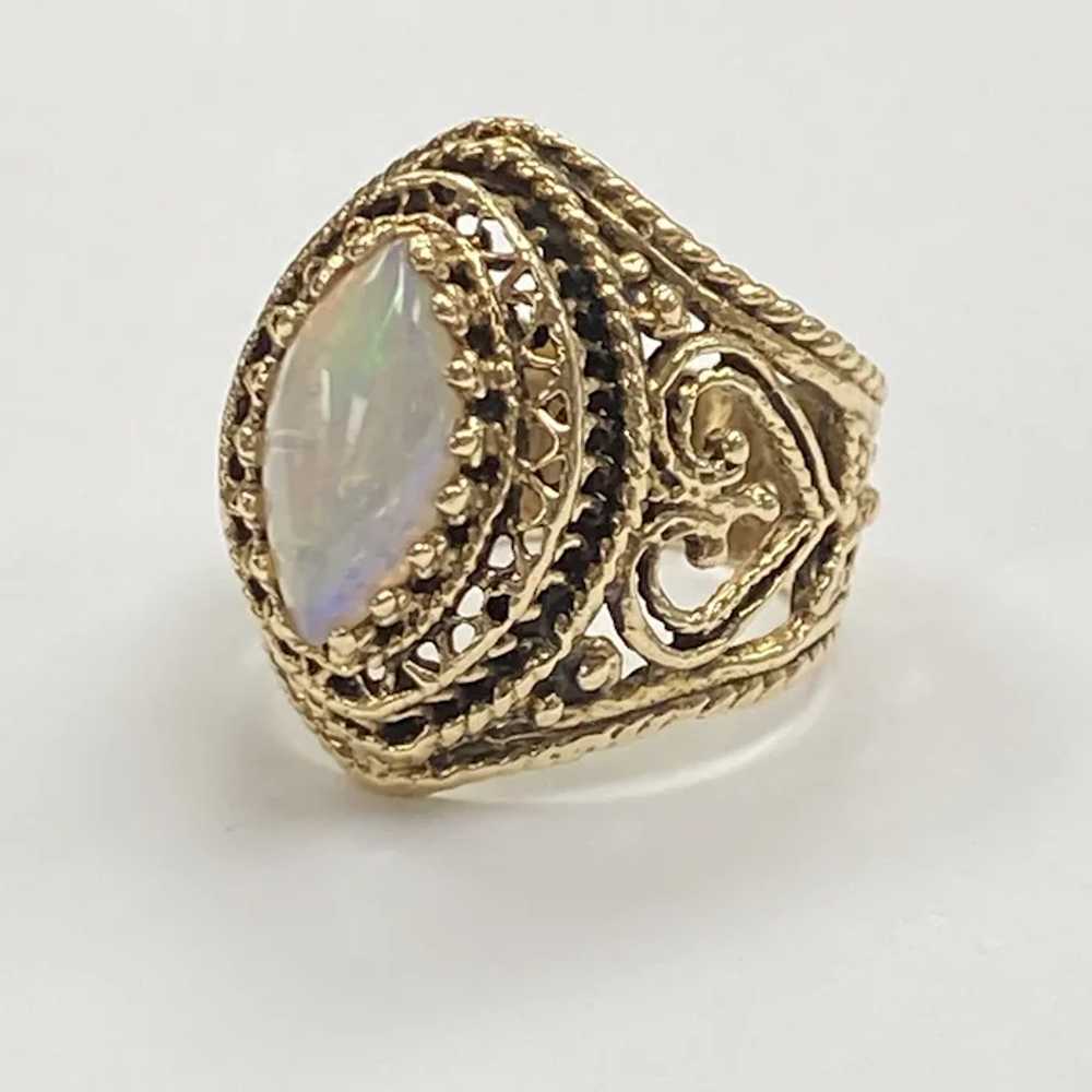 Beautiful Natural Opal Ornate Filigree Ring 14K G… - image 2