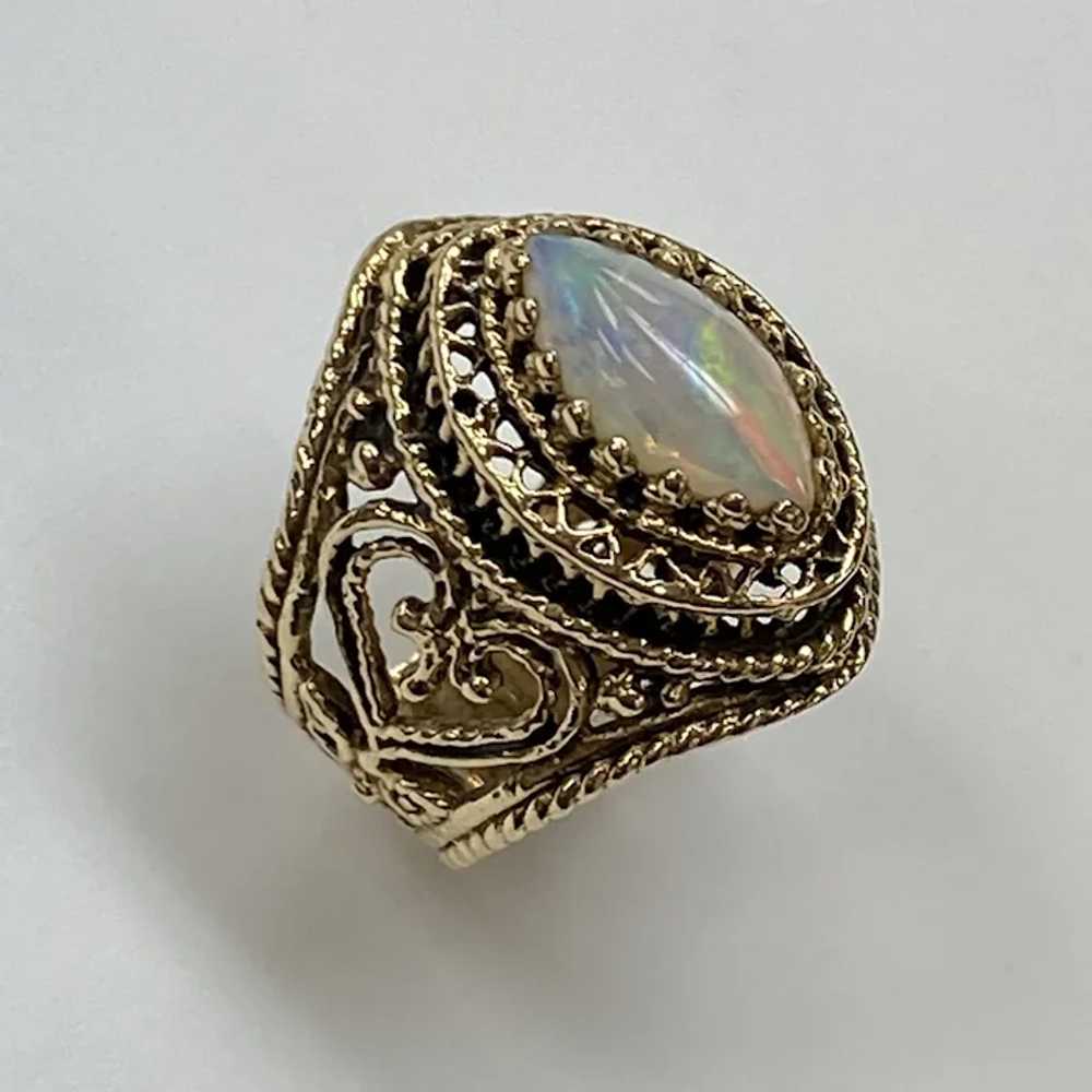 Beautiful Natural Opal Ornate Filigree Ring 14K G… - image 3