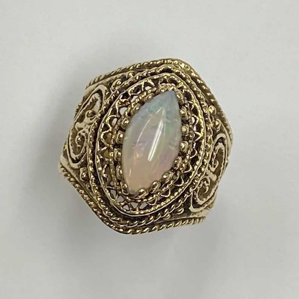 Beautiful Natural Opal Ornate Filigree Ring 14K G… - image 4