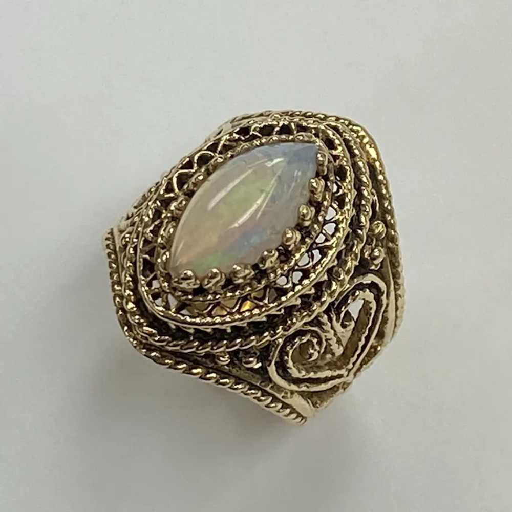 Beautiful Natural Opal Ornate Filigree Ring 14K G… - image 5