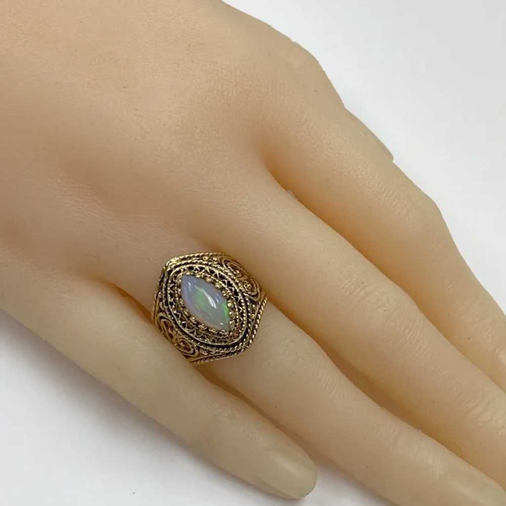 Beautiful Natural Opal Ornate Filigree Ring 14K G… - image 7