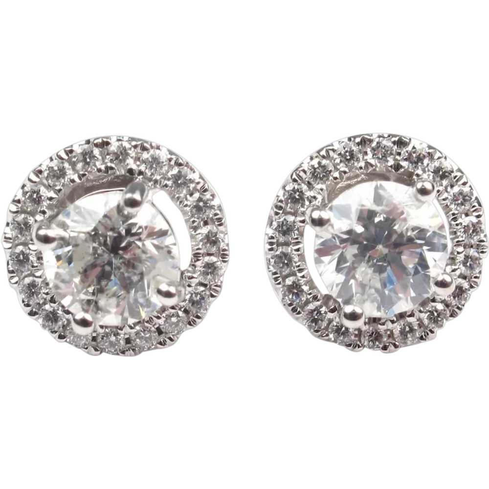 Diamond 1.28 ctw Round Brilliant Halo Studs Earri… - image 1