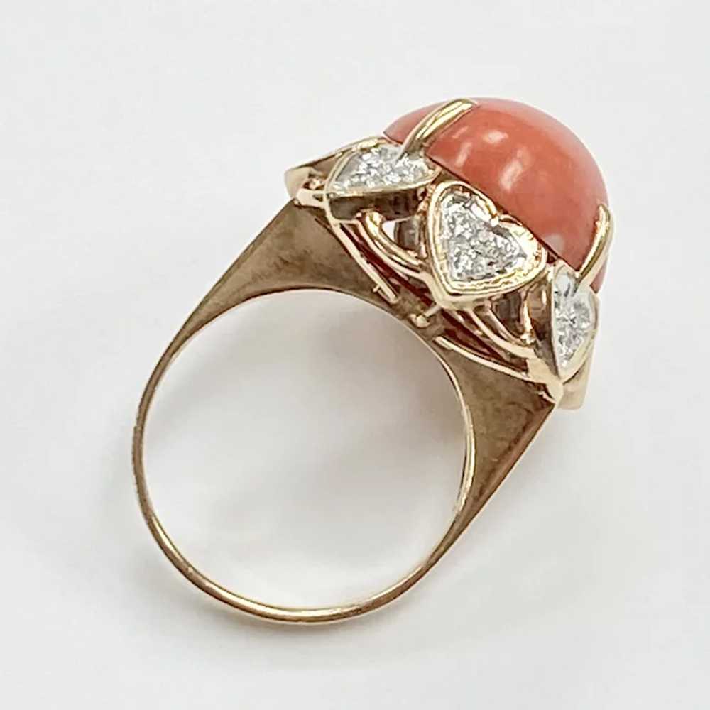 BIG Red Coral & Diamond Vintage Ring 14K Two-Tone… - image 4