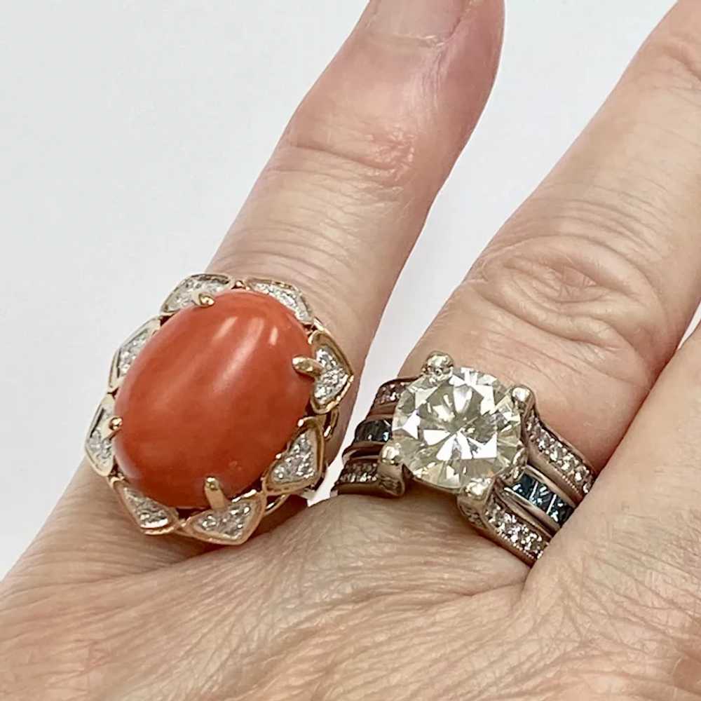 BIG Red Coral & Diamond Vintage Ring 14K Two-Tone… - image 7