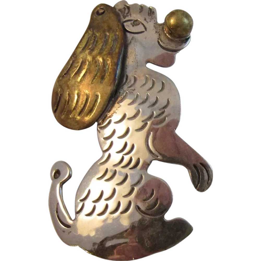 Vintage Sterling Silver and Brass Poodle Pin - image 1