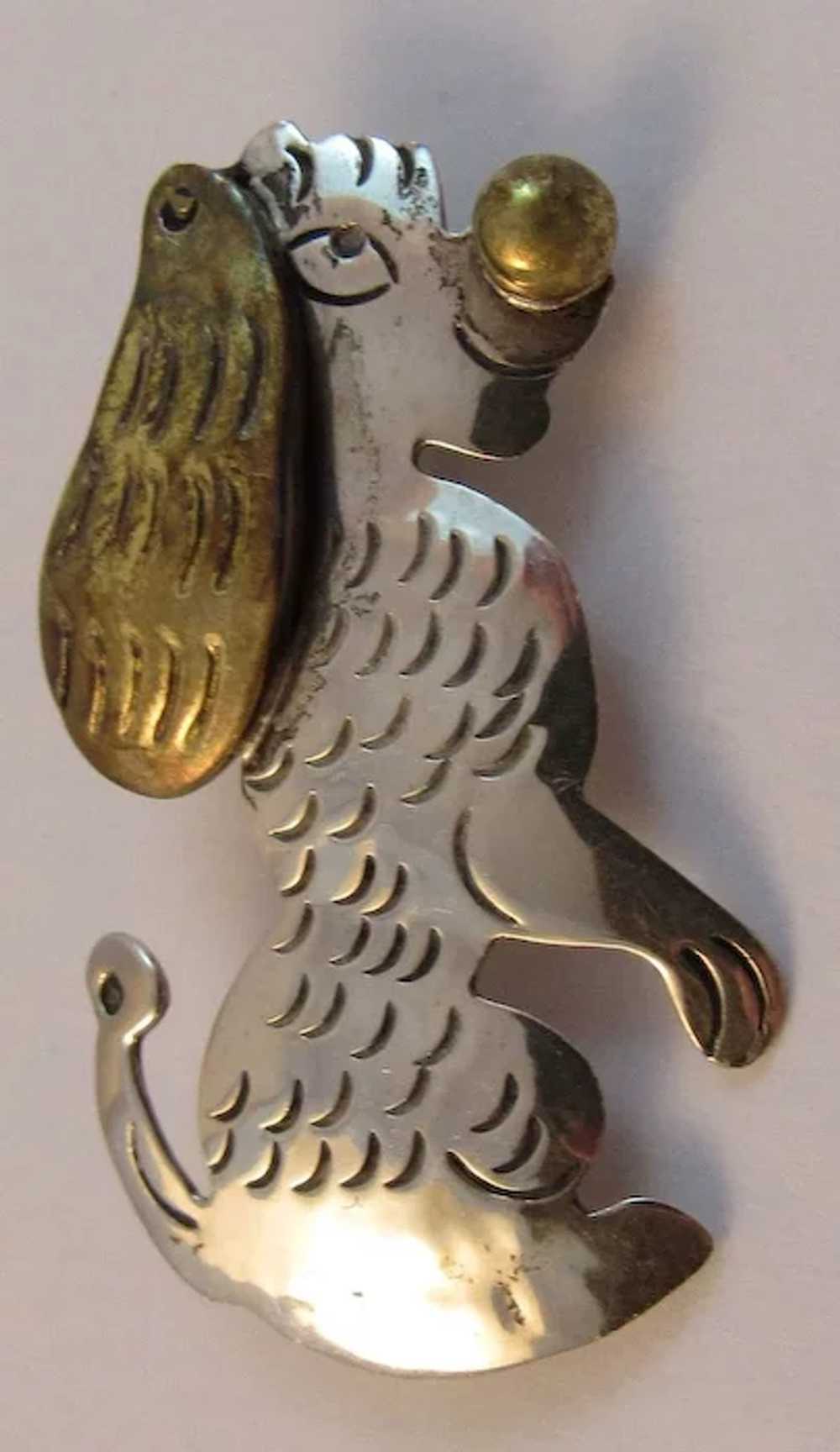 Vintage Sterling Silver and Brass Poodle Pin - image 2