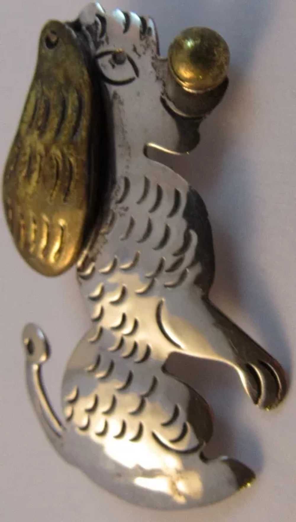 Vintage Sterling Silver and Brass Poodle Pin - image 3