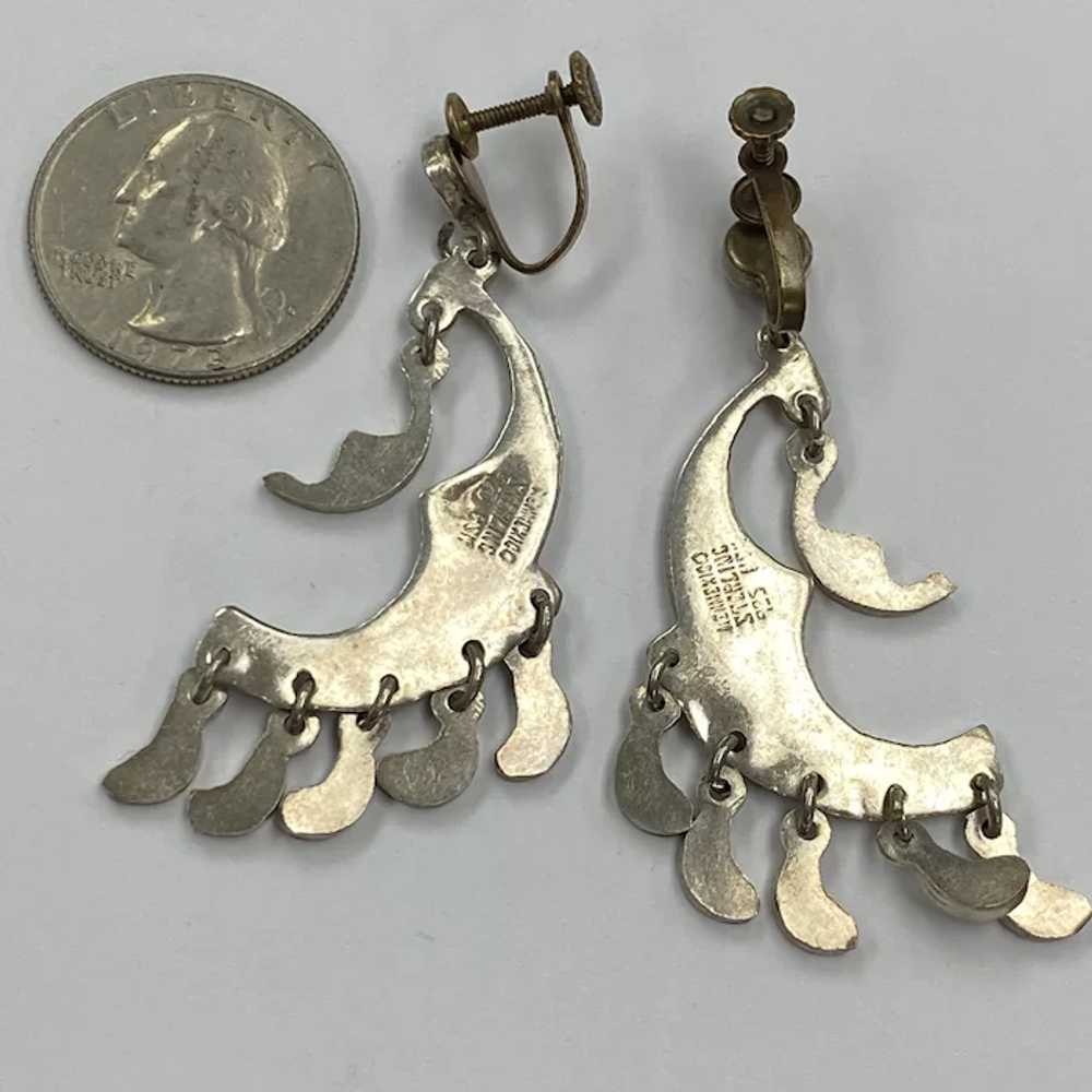 Vintage Long Dangle Earrings Sterling Silver and … - image 2