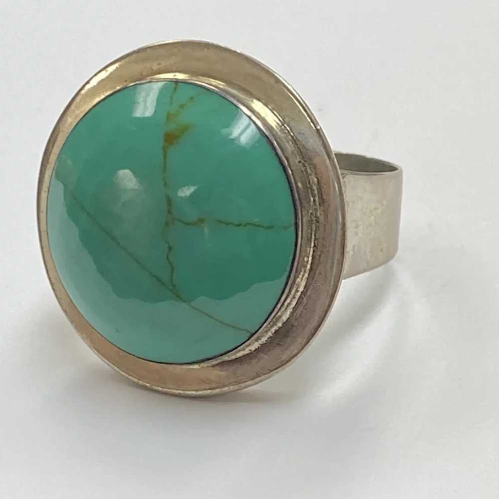 Round Created Turquoise Fashion Ring Sterling Sil… - image 2