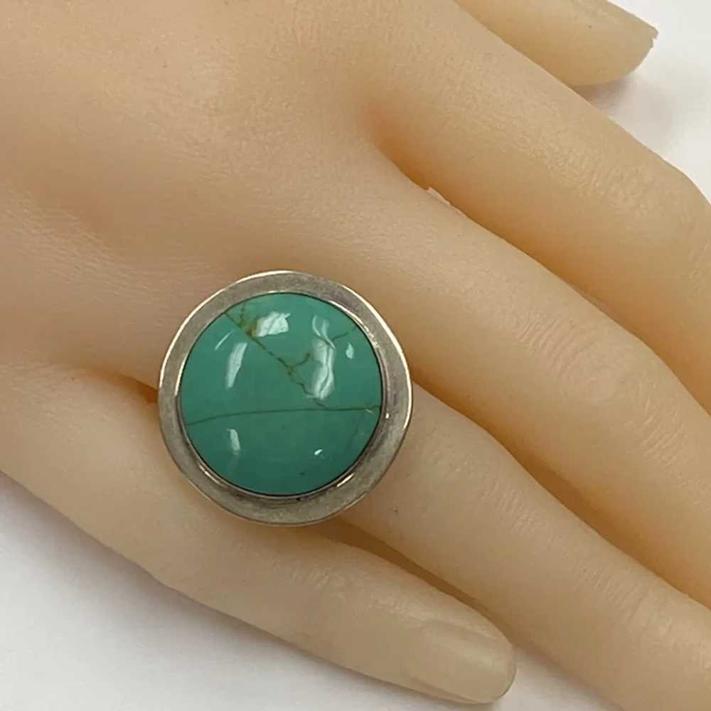Round Created Turquoise Fashion Ring Sterling Sil… - image 3
