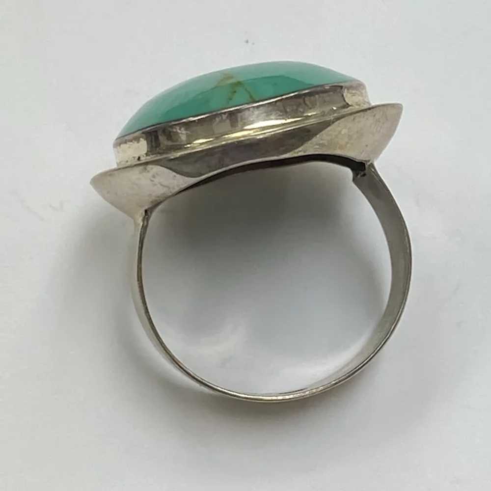 Round Created Turquoise Fashion Ring Sterling Sil… - image 4