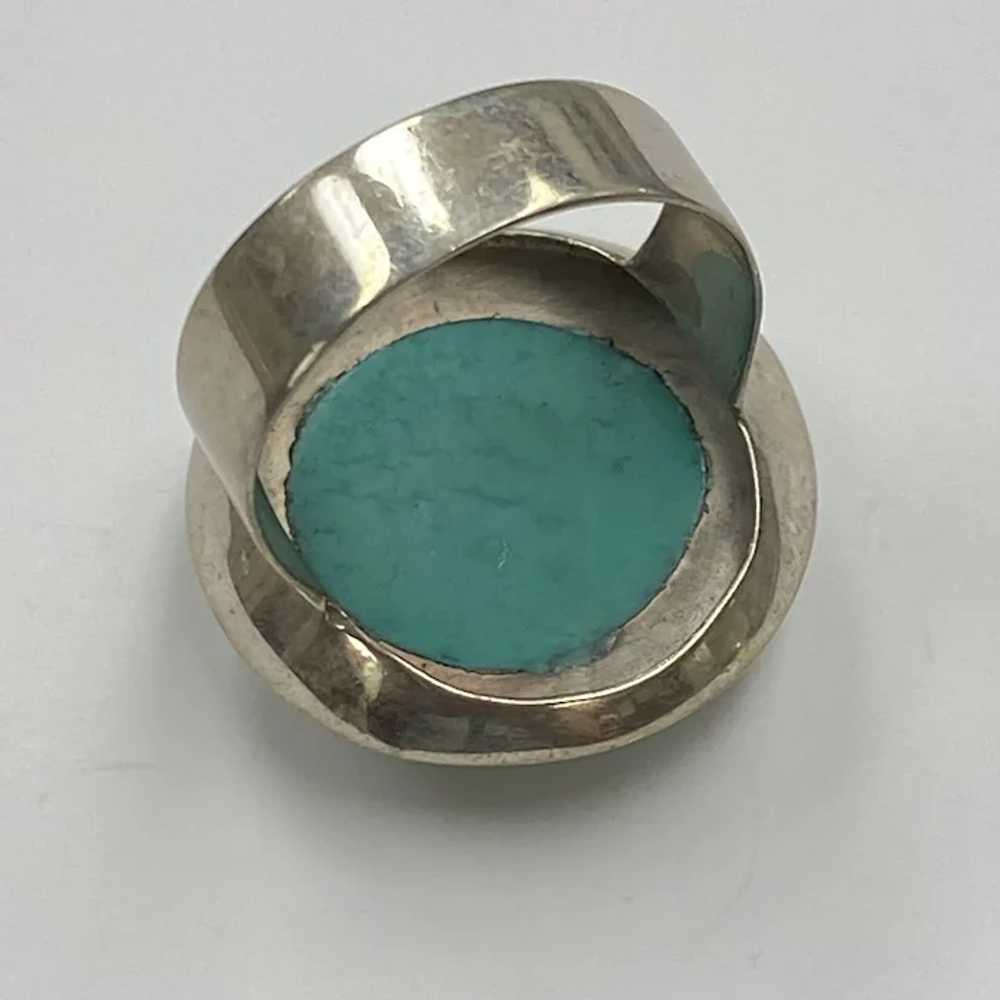 Round Created Turquoise Fashion Ring Sterling Sil… - image 5