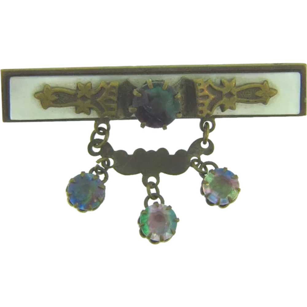 Edwardian Bar Pin with Mother of Pearl and rainbo… - image 1