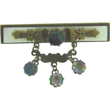 Edwardian Bar Pin with Mother of Pearl and rainbo… - image 1