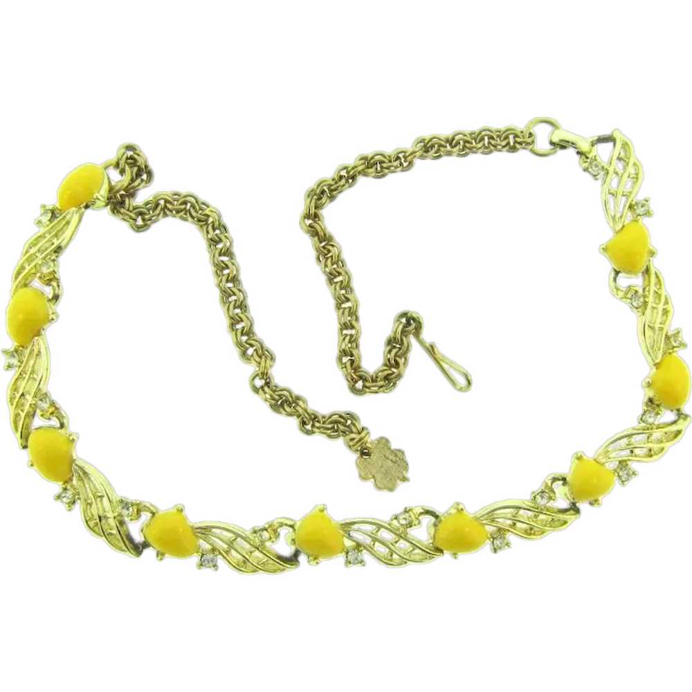 Vintage 1950's choker link Necklace with yellow t… - image 1