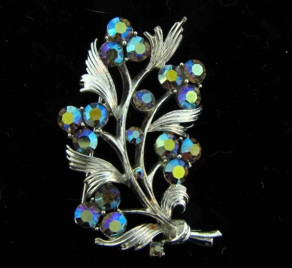 Signed Lisner silver tone floral Brooch with blue… - image 2