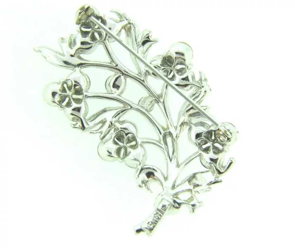 Signed Lisner silver tone floral Brooch with blue… - image 3