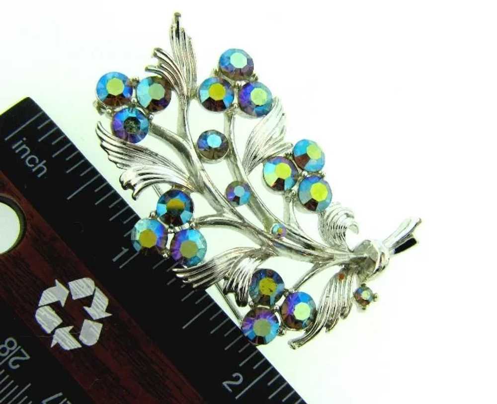 Signed Lisner silver tone floral Brooch with blue… - image 4