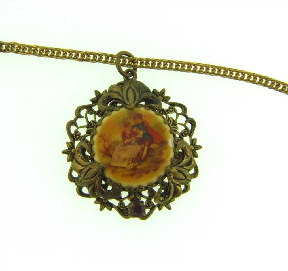 Vintage pendant Necklace with porcelain Victorian… - image 2