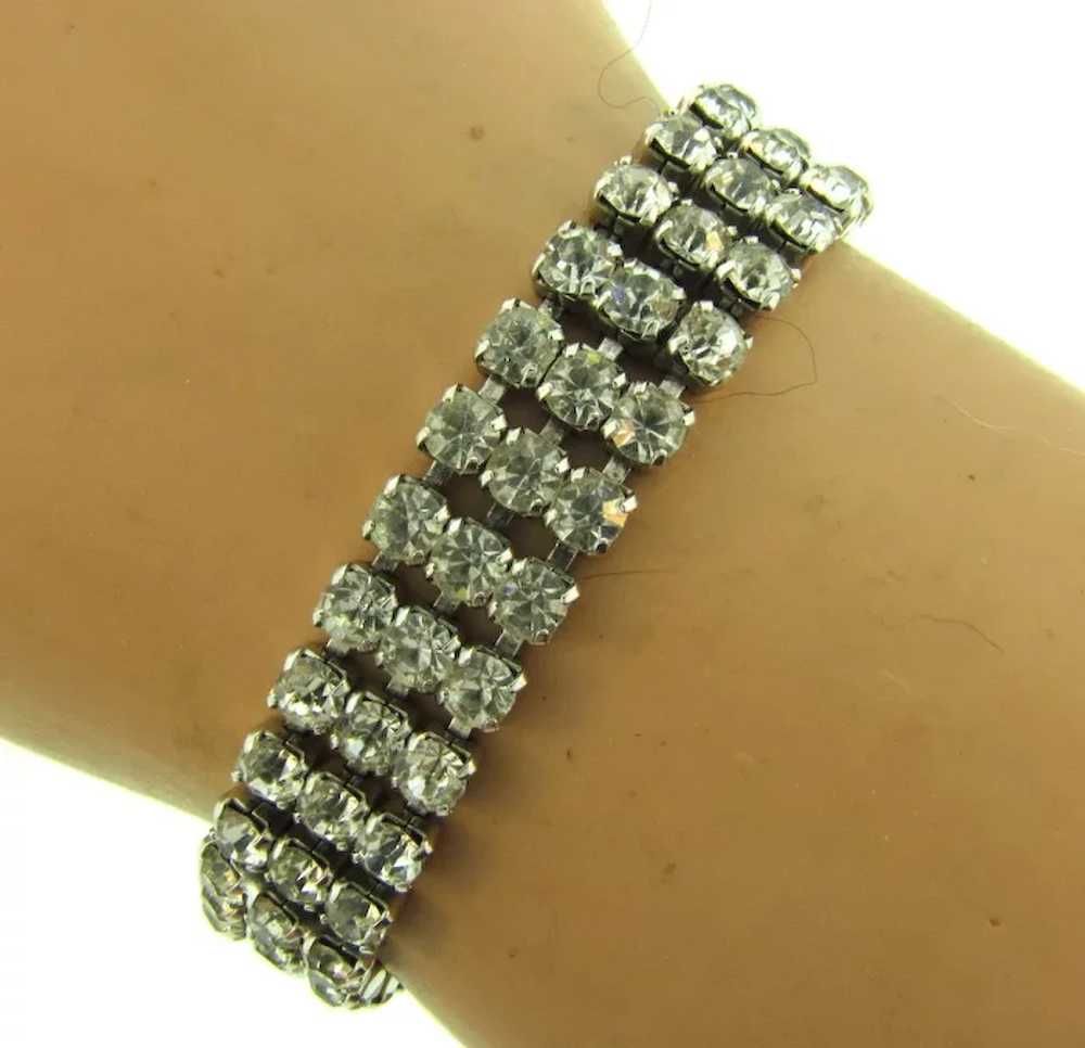 Vintage three strand crystal rhinestone Bracelet - image 5